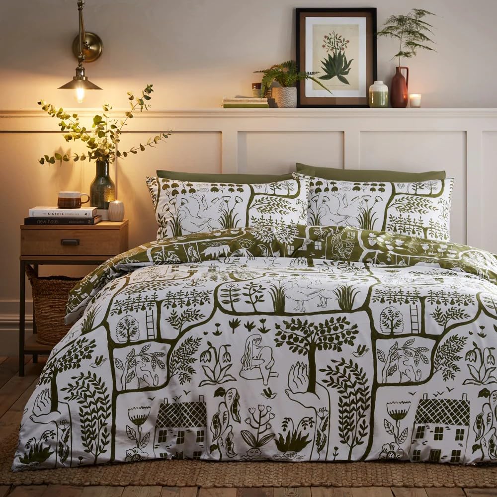 Furn. Frida Set Copripiumino Matrimoniale Muschio - Astratto Reversibile, 50% Cotone 50% Poliestere - 2