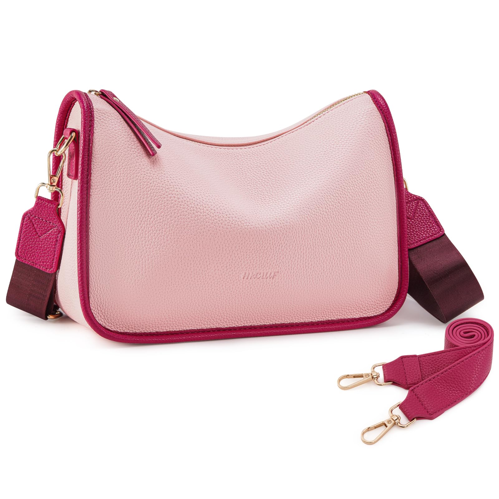 HKCLUF Women's Trendy Medium Vegan Leather Crossbody Purse Clutch Shoulder Bag with 2PCS Adjustable Strap (pink)