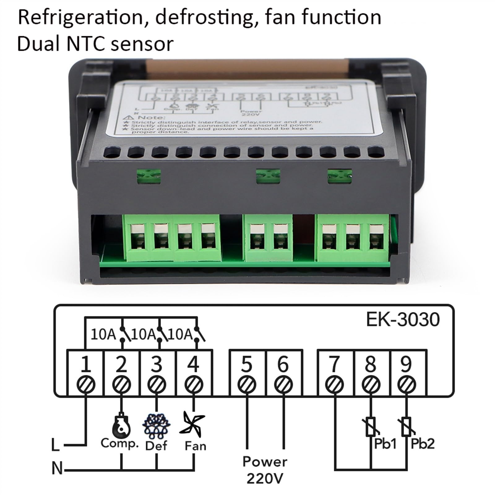 Controlador de Temperatura Digital 220 V, termostato regulador, Control calefacción y refrigeración, termorregulador con Alarma Sensor 2 m