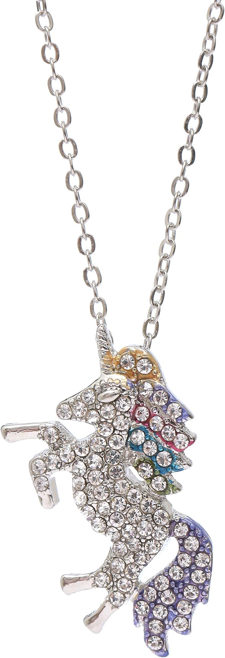 MUHU Fashion Rainbow Rhinestones Unicorn Pendant Necklace