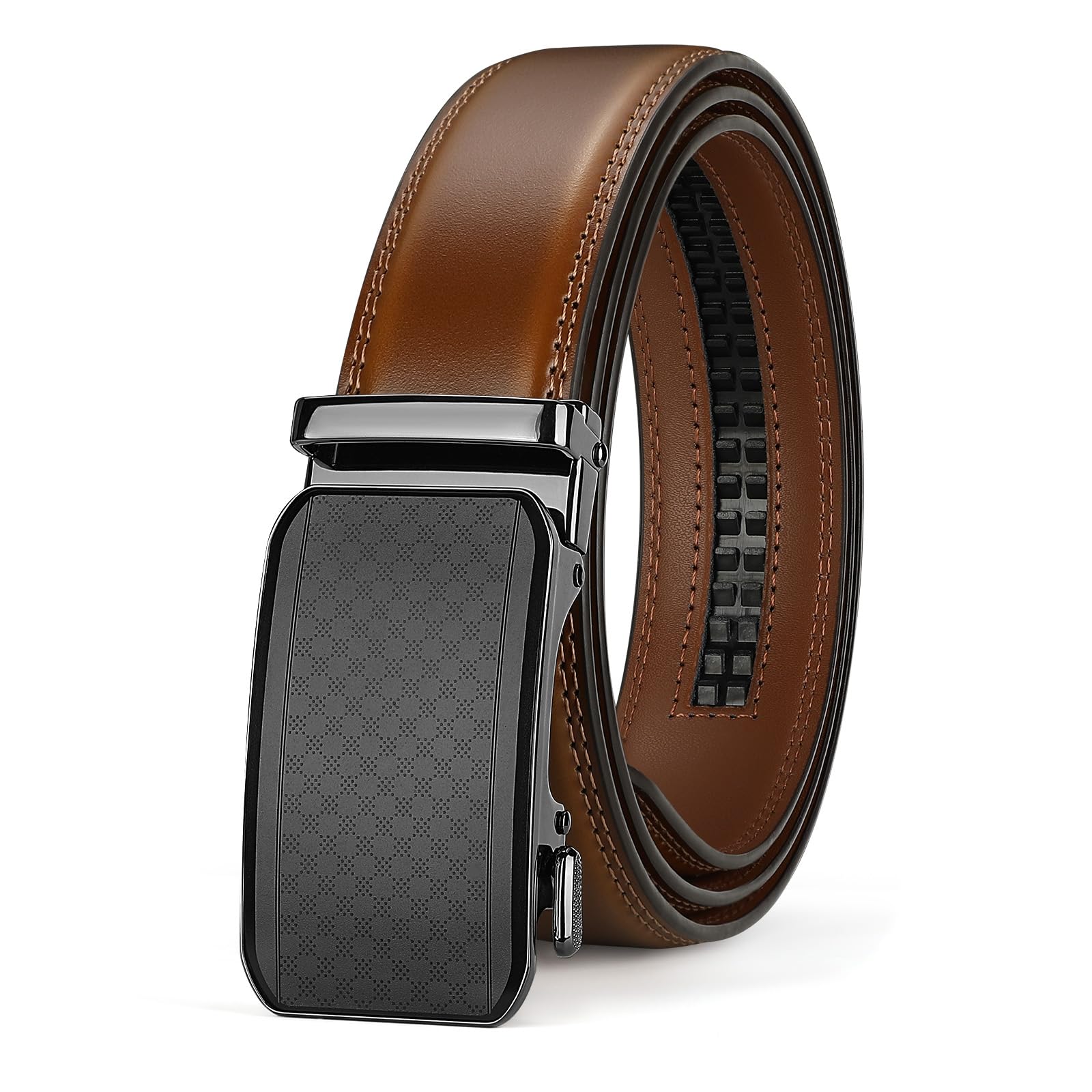 SUOSDEY Herren Automatik Ledergürtel, Ratschengürtel für Business Casual Jeanshosen 35 mm Breite, verstellbar ohne Löcher
