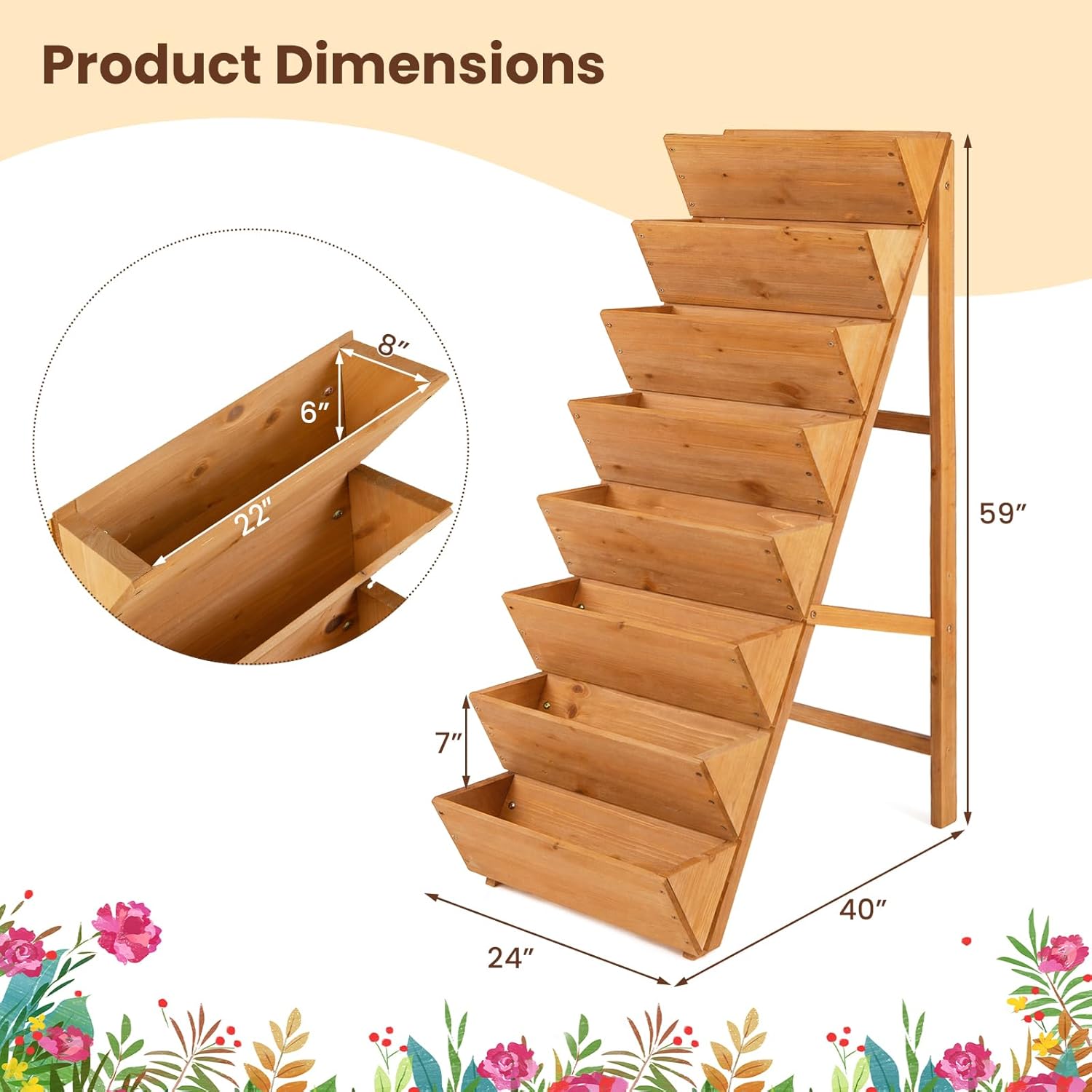 HAPPYGRILL Vertical Raised Garden Bed, Freestanding Wood Elevated Planter Box w/Legs for Growing Vegetables Flowers Herbs, Indoor Outdoor Tiered Plant Stand for Patio Yard Balcony Corner (1,8-Tier)