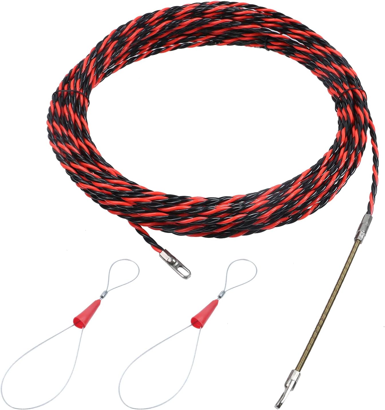 0.26"/6.5mm Fish Tape Cable Puller Kit, Electrical Cable Puller Through Wall Wire Guide Device Threader Fish Fastener, 3 Wires Twisted with Guide Spring(5M)