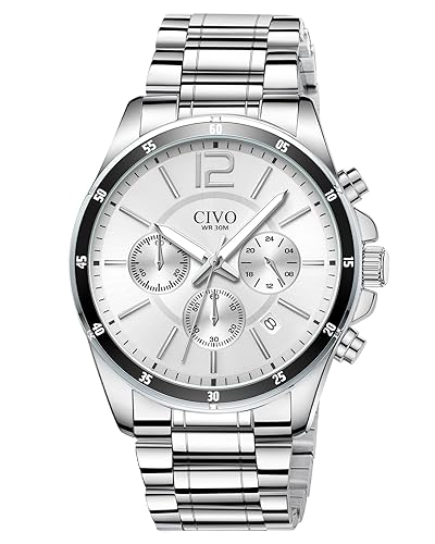 CIVO Elegante orologio cronografo da uomo: classico cinturino in acciaio