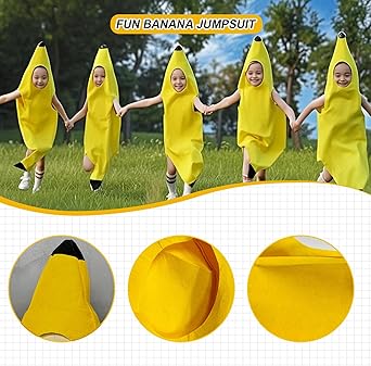 SAIIURV Bananenkostuum voor jongens en meisjes, fruit, tuniek in bananenvorm, bananenkostuum, kostuums voor kinderen, accessoires voor feestjes, carnaval en Halloween, feestjes en cosplay (geel