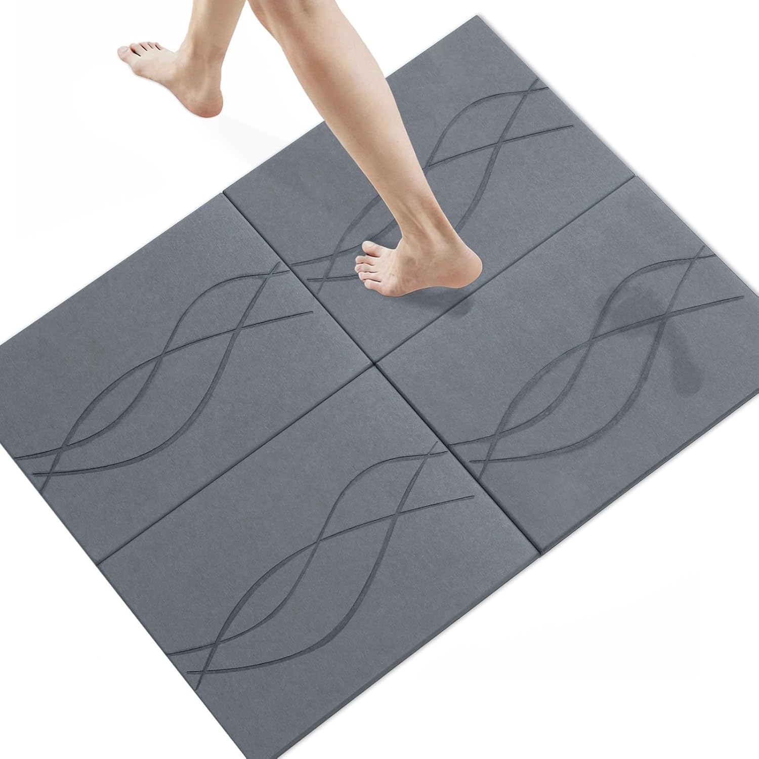 Extra Large Stone Bath Mat for Bathroom,31.5" x 23.6" Quick-Drying Diatomite Stone Shower Mat,Spliceable Design Instant Dry Technology Bath Mats Non-Slip Easy to Clean(Carved Dark Gray)