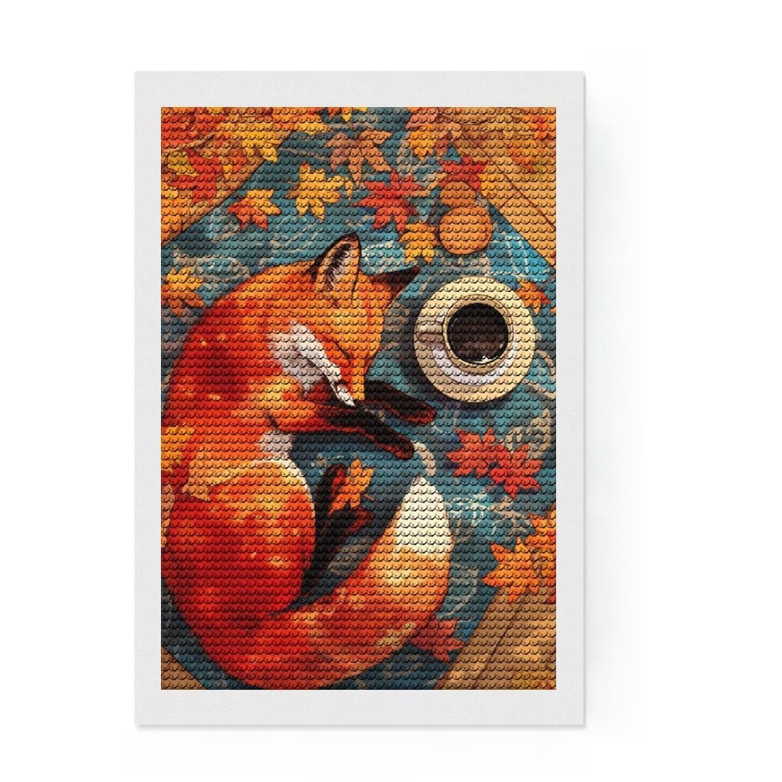 Junmoney Fox Napping in Autumn Diamond Painting Kit 8"x12", Full Kit Included, Calming Craft to Unwind, Office Decor, Gift Idea, Easy to Enjoy