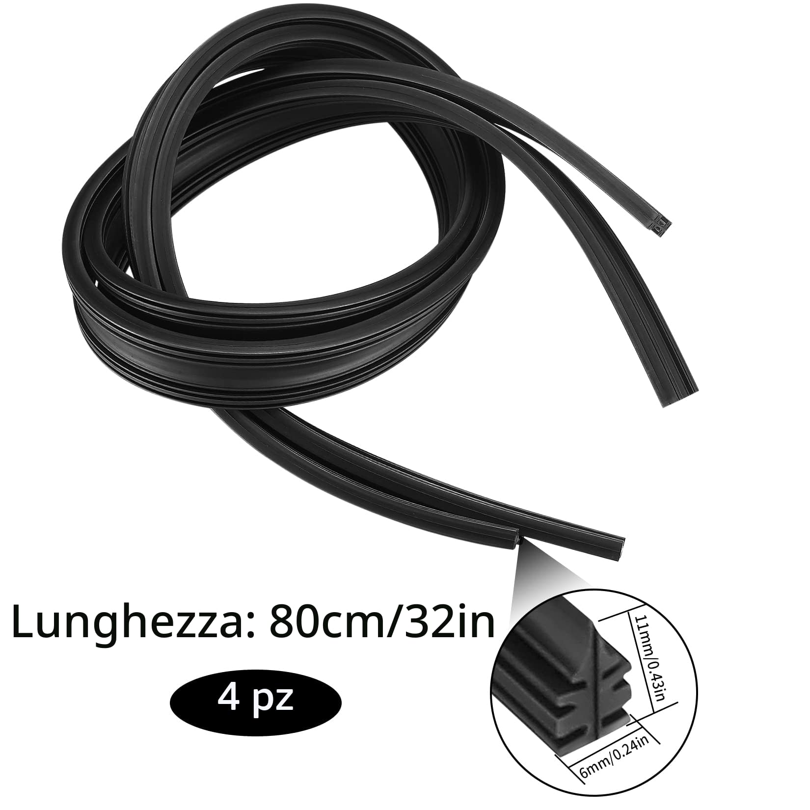 4 Pezzi Gomme per Tergicristallo di Ricambio, 800mm Gomma di Ricambio per Tergicristalli, Strisce di Gomma di Ricambio Ricariche per Spazzole Tergicristallo Universale (4)