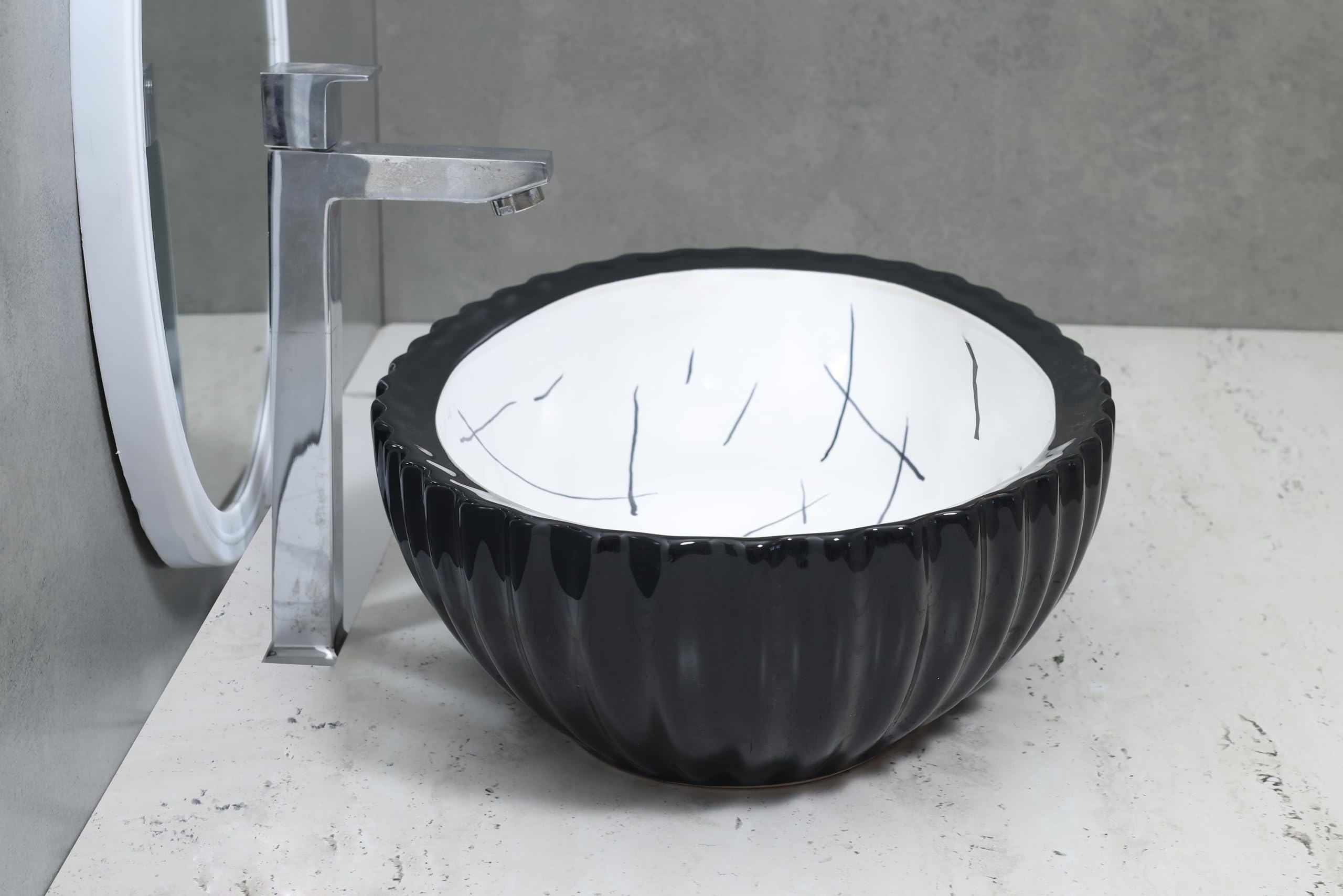 HISRE Designer Table Top Vessel Sink Wash Basin For Bathroom | Ceramic Bathroom Sink | Wash Basin Over Counter (19 x 13.5 x 5.5 Inch) (Style - 2) CE3303, photo 3 of 4