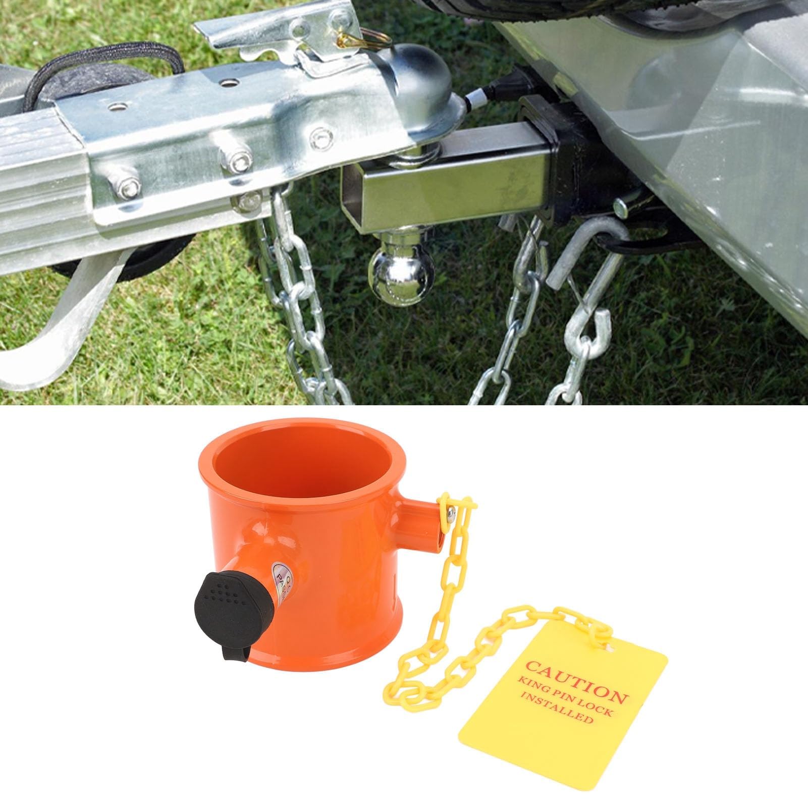 Ejoyous Cerradura de Quinta Rueda Antirrobo de Aleación de Aluminio de 74 Mm con Señal de Advertencia y 2 Llaves para Remolque, Autocaravana, Barco y Camión