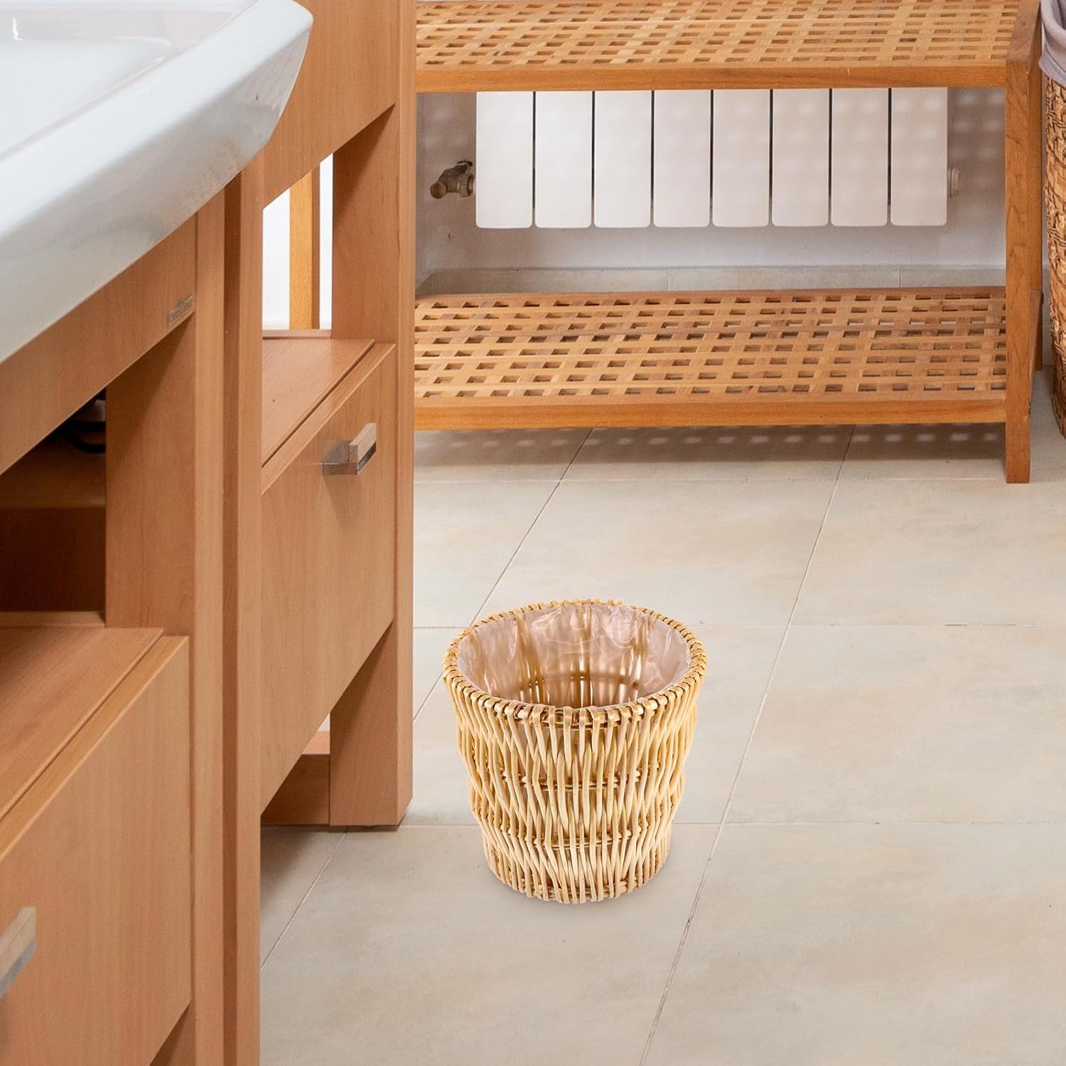 DOITOOL Multi-Function Woven Rattan Waste Basket with Inner Liner Convenient Trash Can for Bathroom Bedroom Home Office Storage and Organization