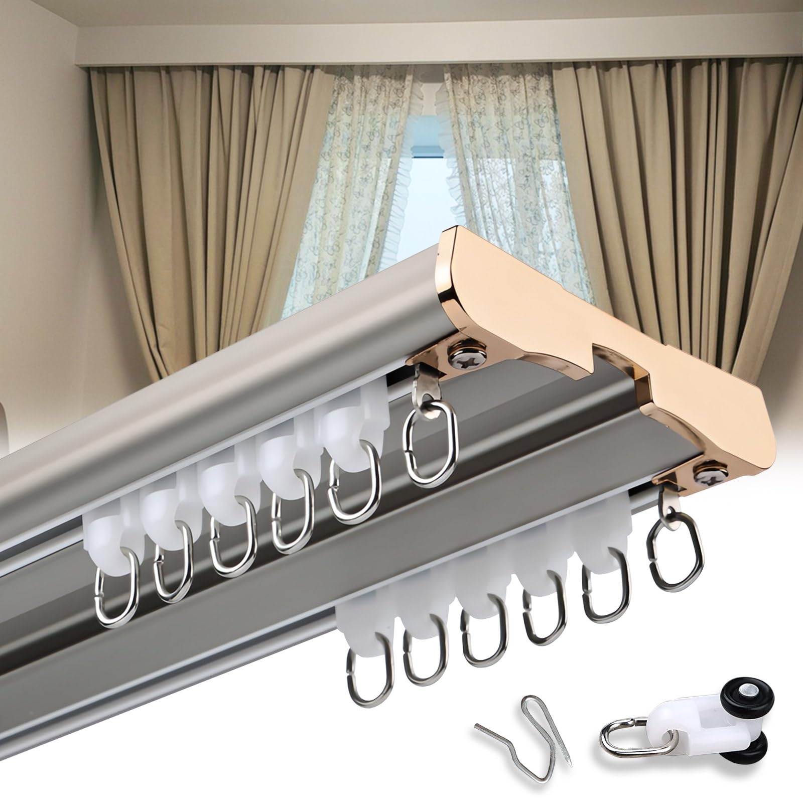 Double rail de rideau silencieux avec rouleau pour séparateur