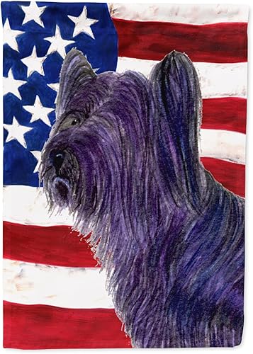 Miniatura 48 de Caroline's Treasures SS4017GF Bandera de Estados Unidos con Bulldog Inglés para jardín, bandera decorativa para patio exterior, patio, parterres,