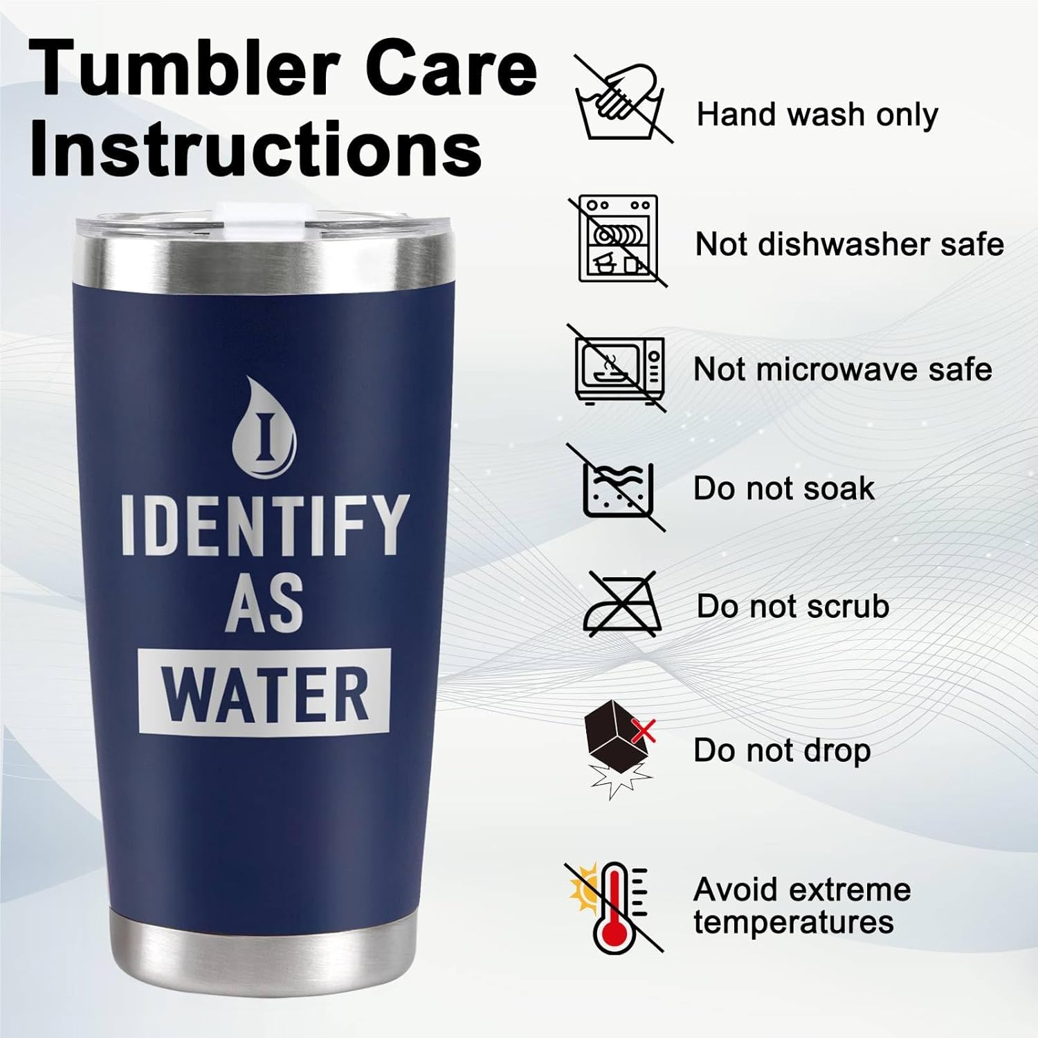 Father's Day Gifts for Men, CUPLOOV 20 Oz Navy Blue Tumbler with Lids & Straw I Identify as Water Coffee Mug Funny Birthday Gifts for Dads, Grandpas, Husband Retirement Father's Day Presents Xmas Gift - Image 9