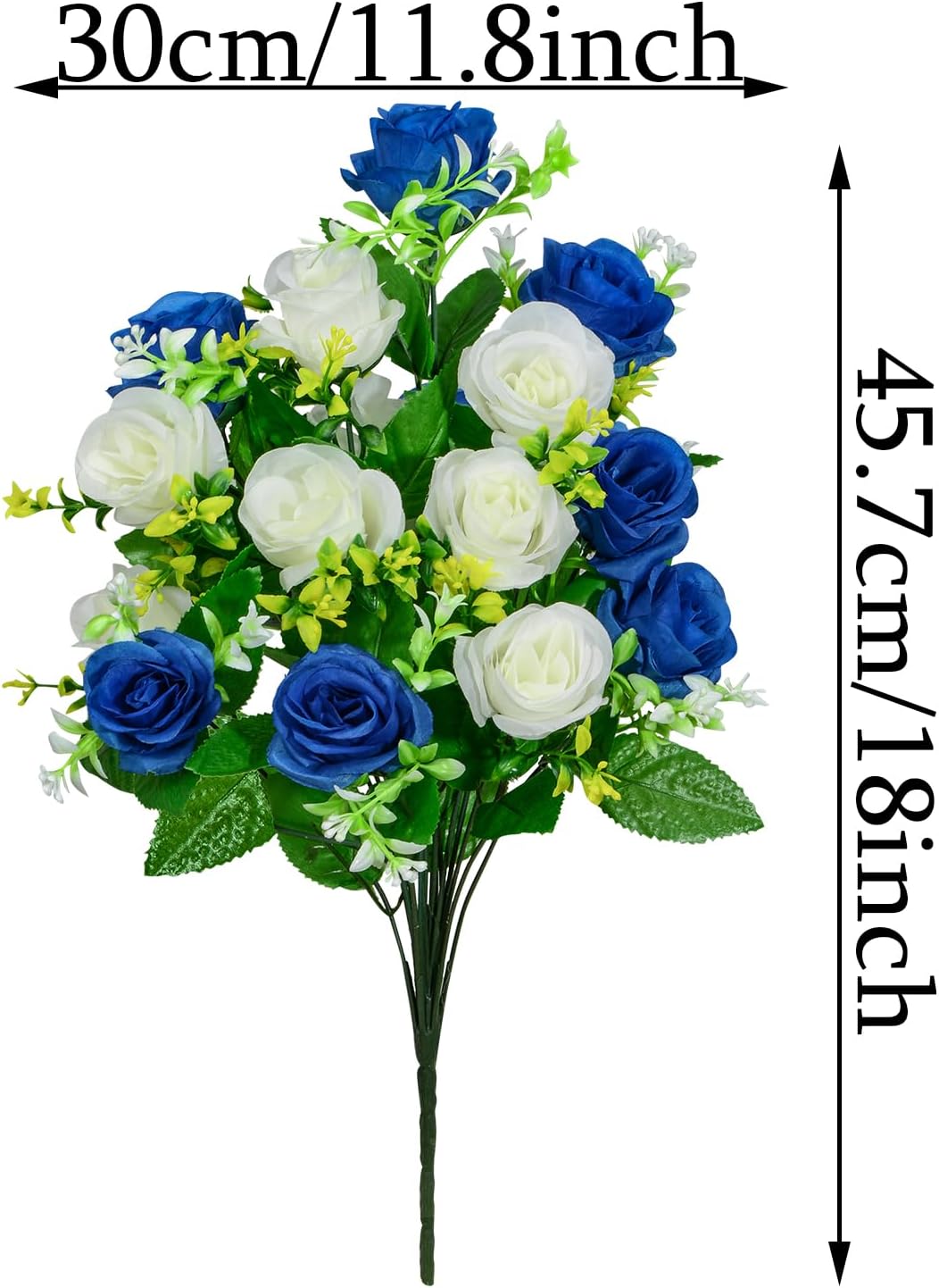 XONOR Artificial Cemetery Flowers, Set of 2 Artificial Rose Bouquet Graveyard Memorial Flowers with Vase for Cemetery Headstones Decoration (Dark Blue&White-2Pcs) - Image 2