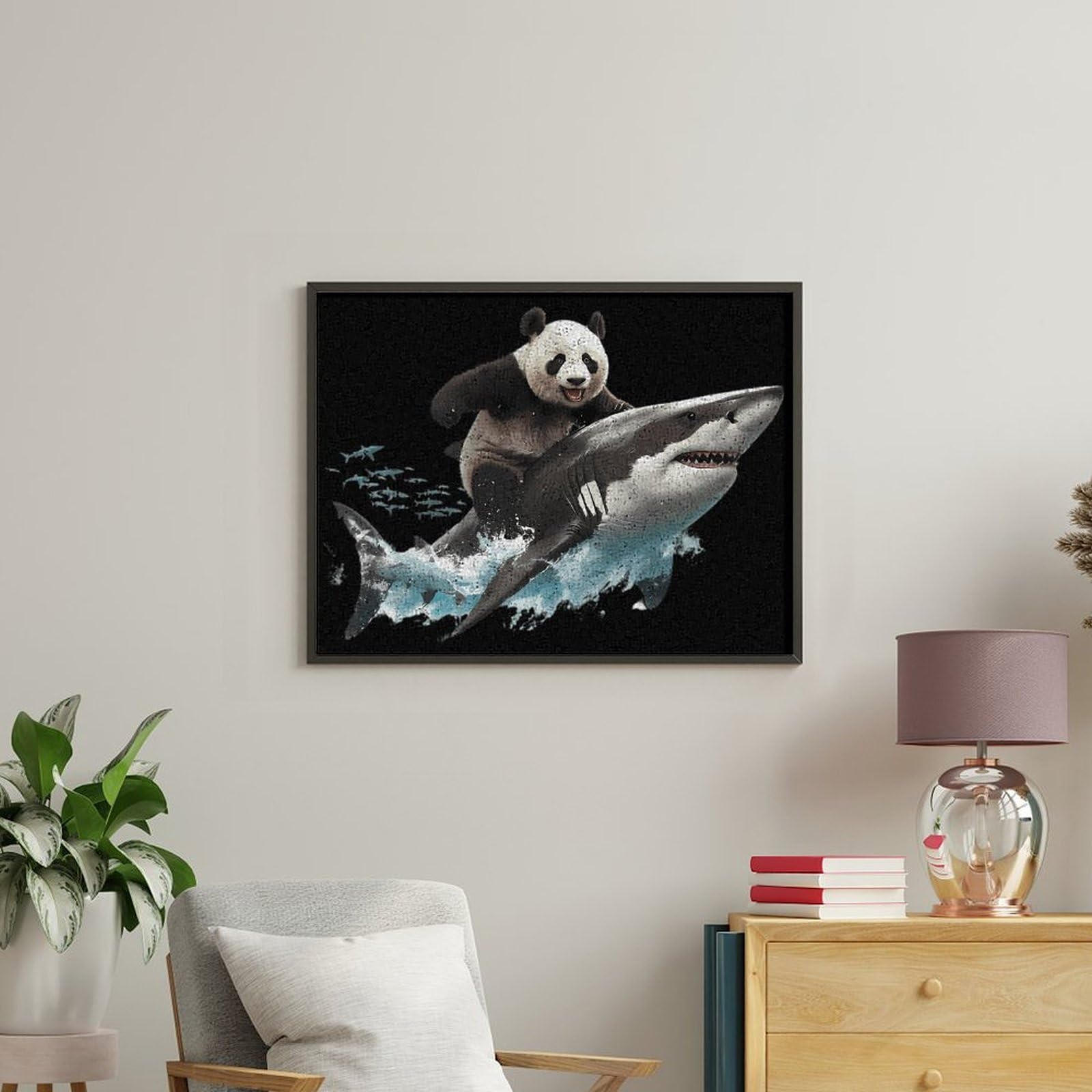 Malen-nach-Zahlen-Set mit Panda- und Hai-Motiv, für Erwachsene, Anfänger, bunt, DIY, einfaches Malen für Zuhause, Wanddekoration