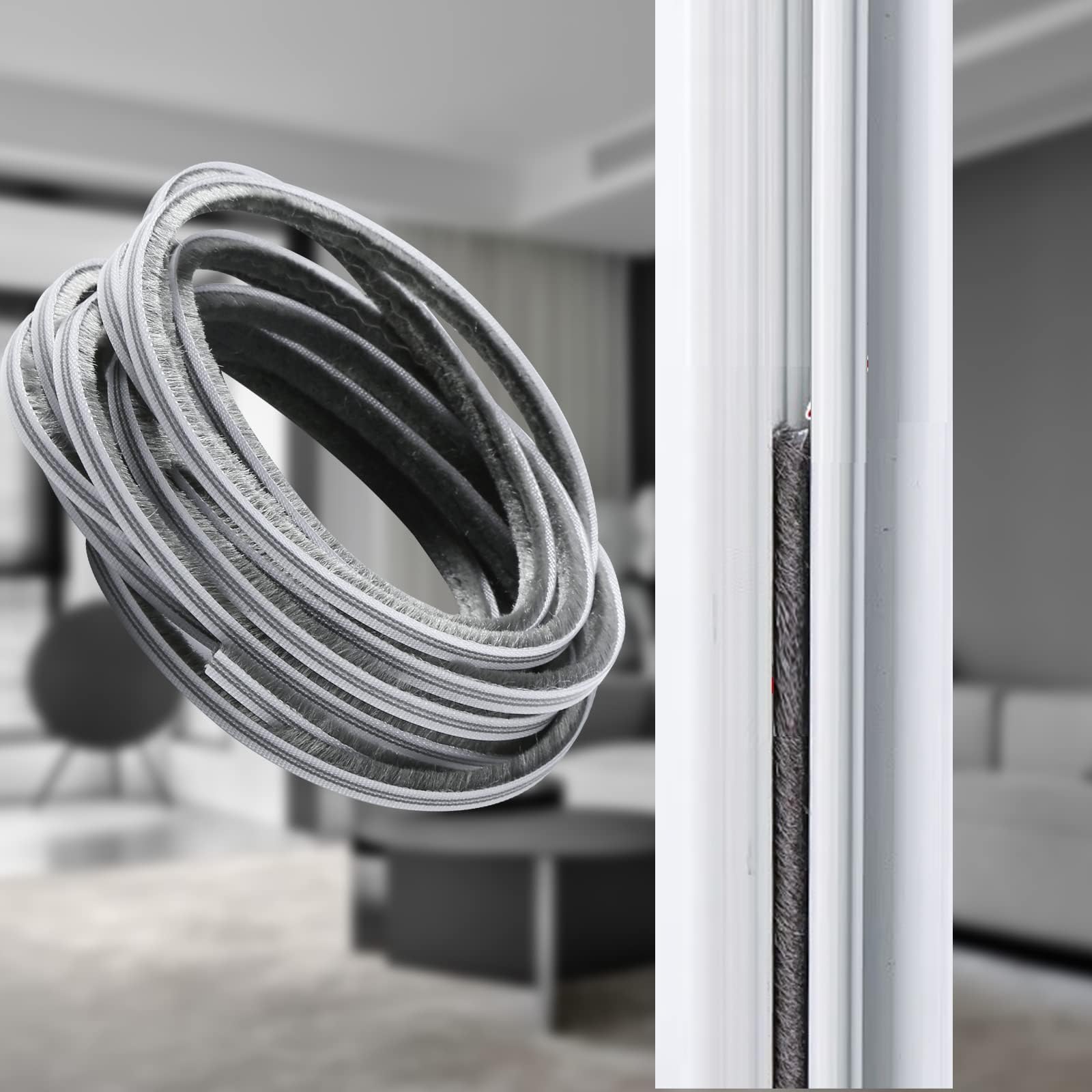 Weather Stripping Door Seal - Seals 5m (16ft) Soundproof, Draft & Dustproof Strip for Doors, Windows, Cabinet Doors with Noise Cancelling Window Inserts 5mm x 12mm (0.197 x 0.472 Inch) Gray