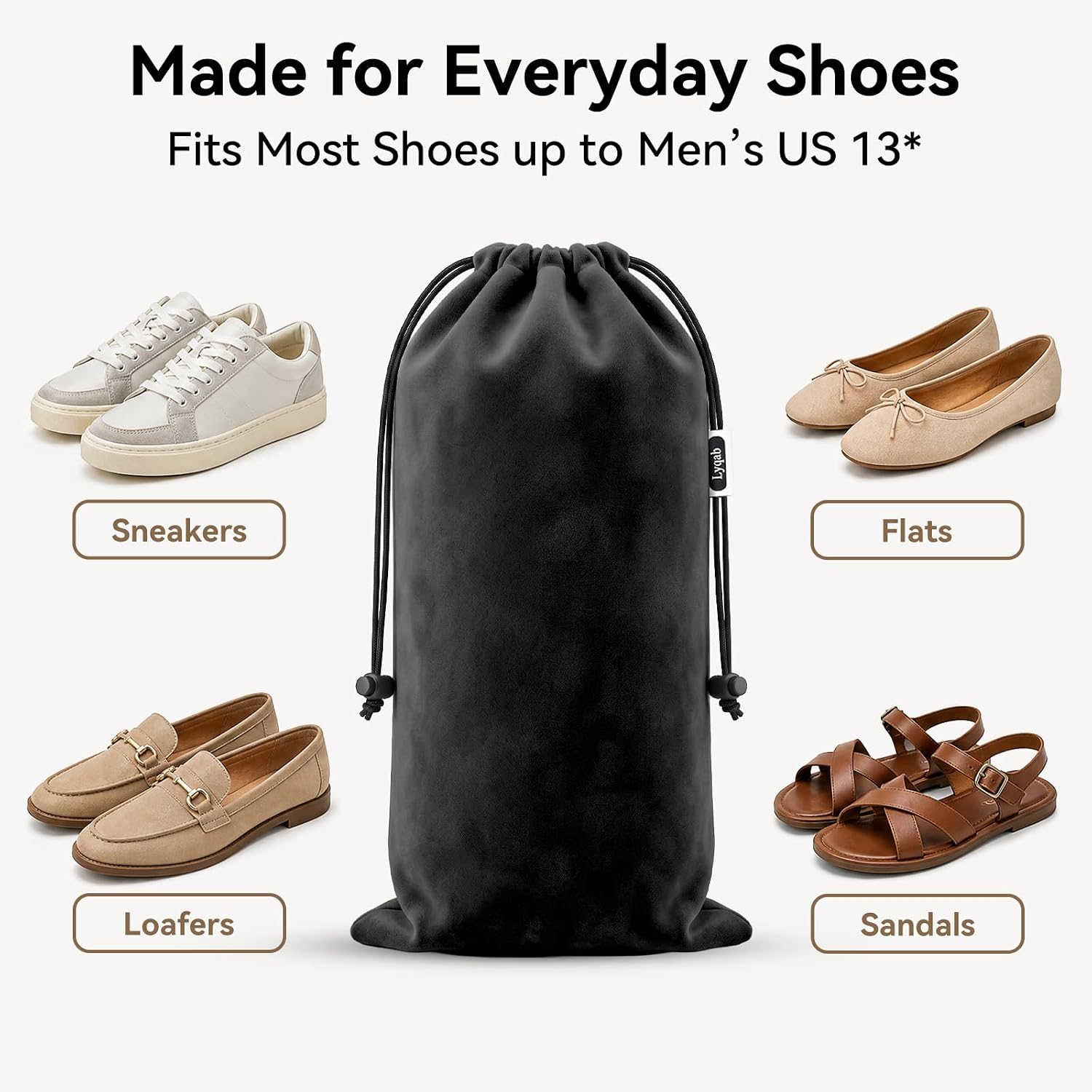 6-Pack Shoe Bags for Travel, One Shoe Per Bag Design (Black)