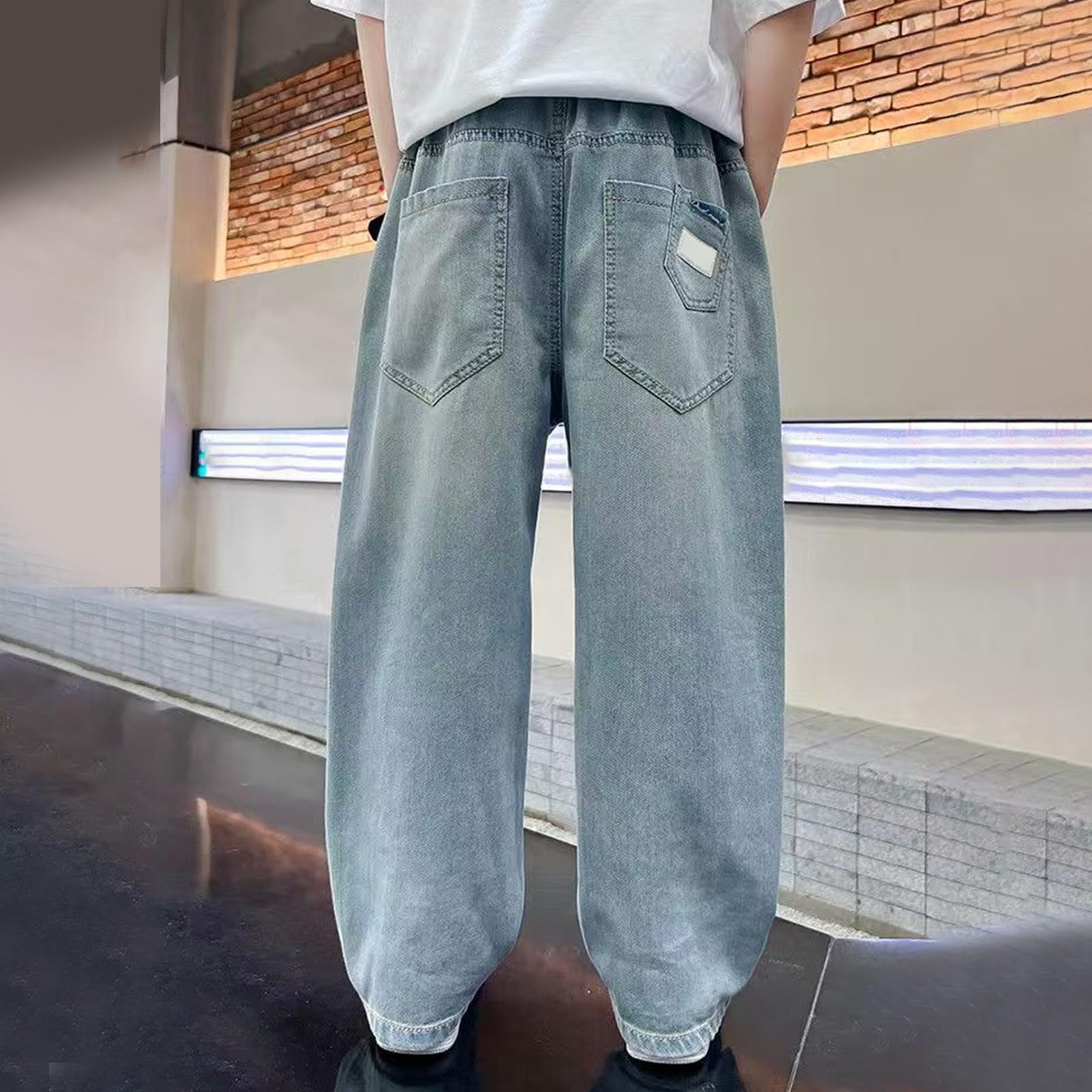 Genérico Pantalones Deportivos Niño Pantalones Casuales de Mezclilla Veraniegos para Niño Jovenes Ajuste Relajado Transpirables Ligeros Comodos Edad 5 14 Años