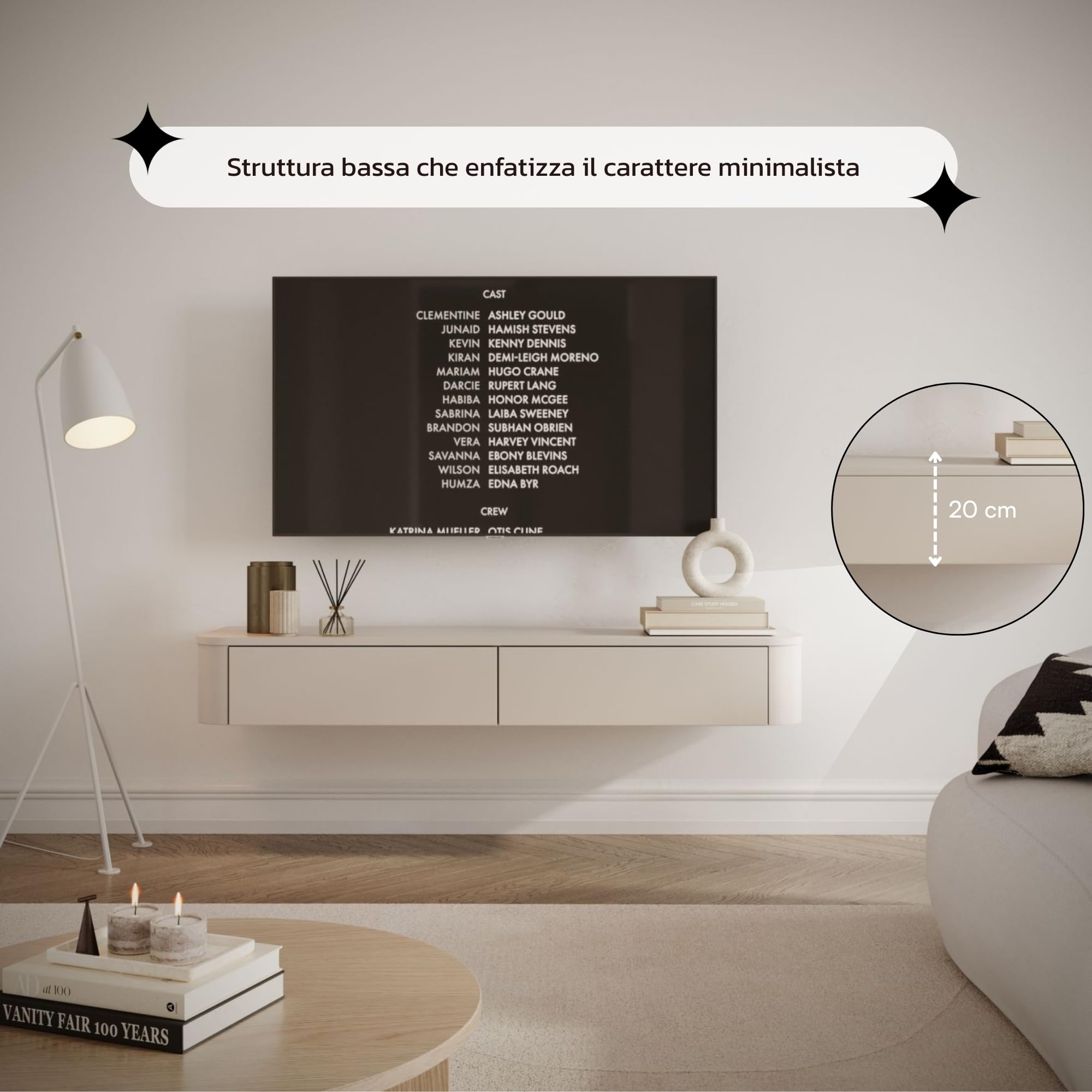 Selsey Mobile TV Sospeso 140 cm - Elegante Mobile TV Soggiorno in Finitura Cachemire, Moderno e Funzionale, Pannello Laminato e MDF di Alta Qualità, Design Minimalista, Perfetto per il Tuo Soggiorno