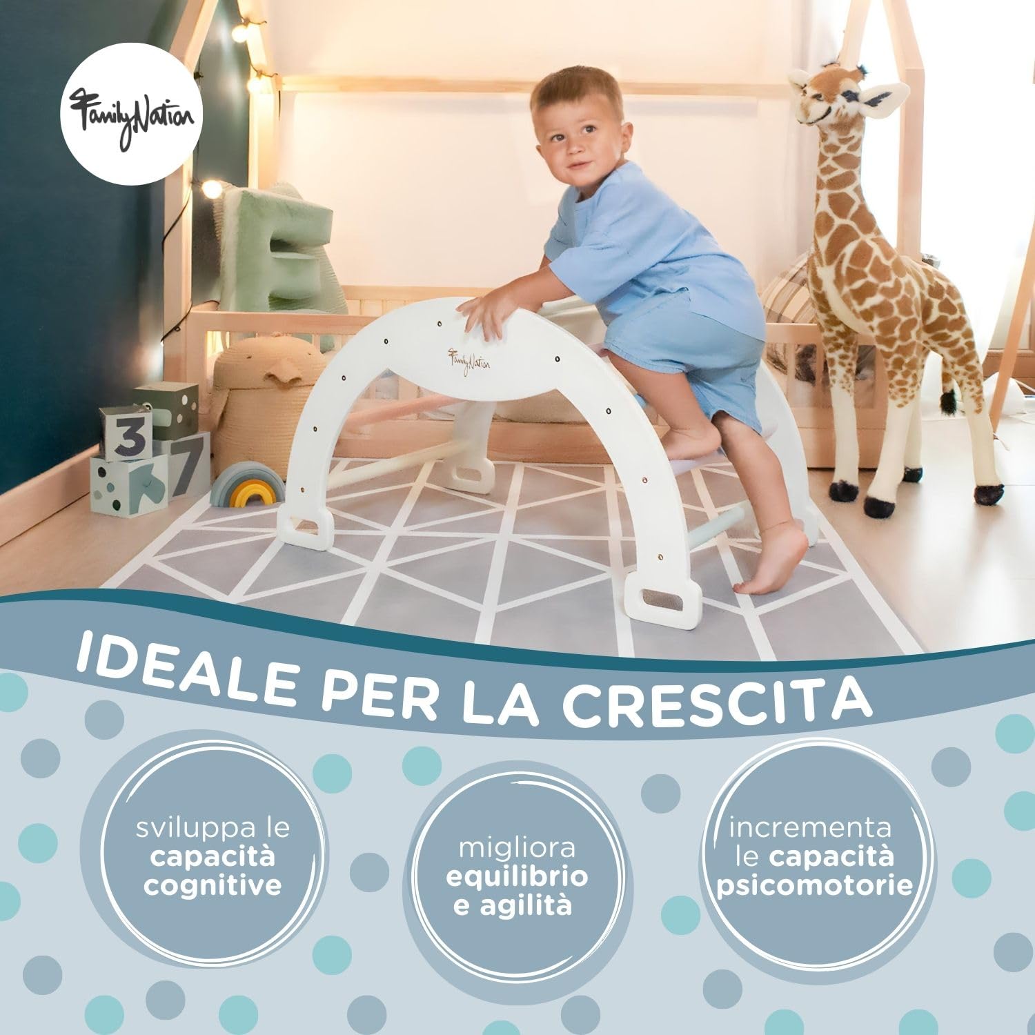 Arco Montessoriano in Legno 45x80x50 cm per Bambini 1 Anno Arrampicata e Dondolo
