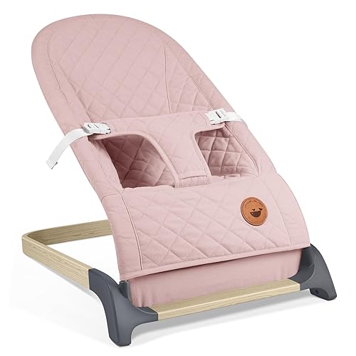ANGELBLISS Gorila para bebé, asiento inflable portátil para bebés, asiento hinchable con tela de algodón, vibraciones naturales (rosa)