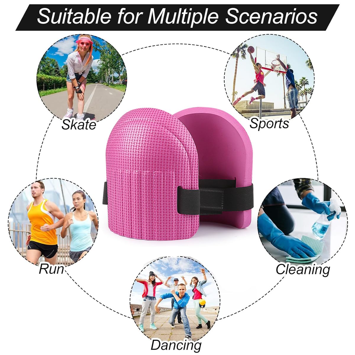 Foam Knee Pads - Sturdy & Comfortable Knee Pads for Work, Construction, Cleaning Floors, Gardening - Men and Women Suitable Kneeling Cushions with Adjustable Elastic Band, 1 Pair (Rose)