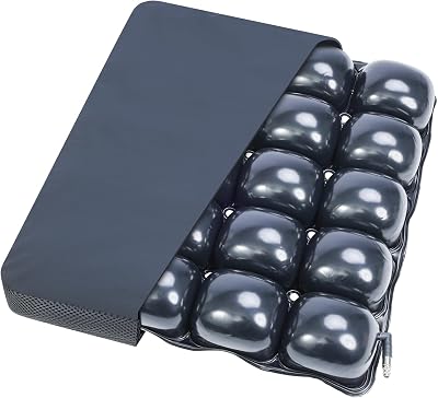 Inflatable Pressure Relief Air Cell Cushion for Wheelchair & Mobility Scooter, Breathable Cooling Seat Cushion for Pain & Sores Relief, Long Sitting, Airplane & Office Use (18" x 16")