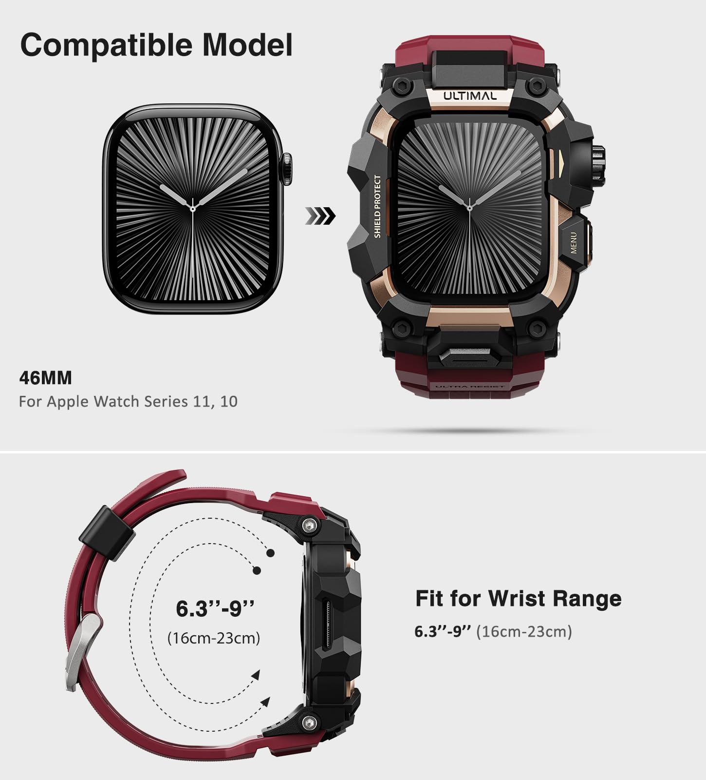 ULTIMAL Correa resistente para Apple Watch de 46 mm, compatible con Apple Watch Series 11/10, resistente a los golpes, ideal para hombres y mujeres, correa versátil para iWatch