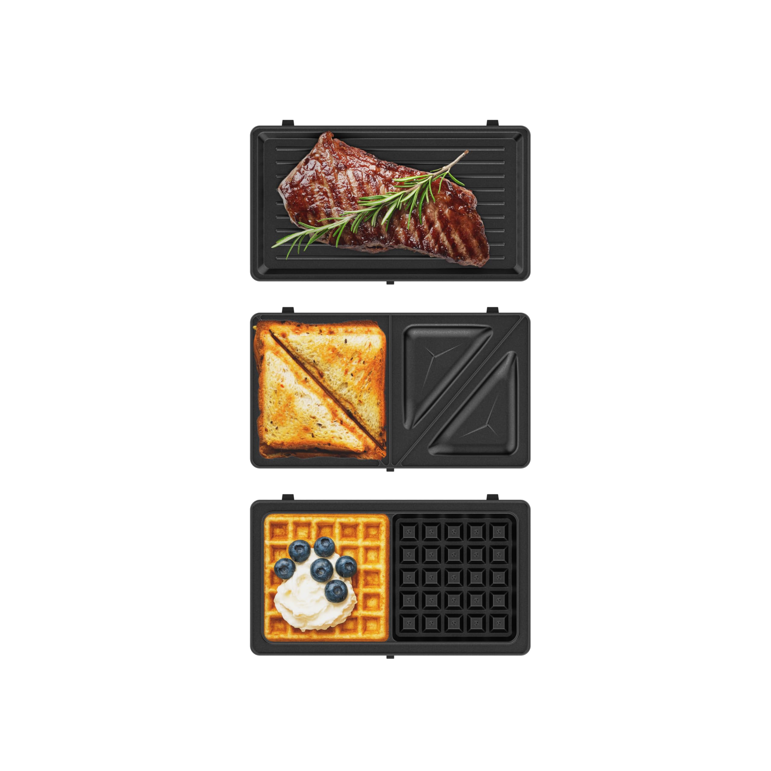 Arendo Sandwichmaker 3in1 Waffeleisen Kontaktgrill mit abnehmbaren Platten 2 Zonen Antihaftbeschichtung BPA frei Temperaturkontrolle