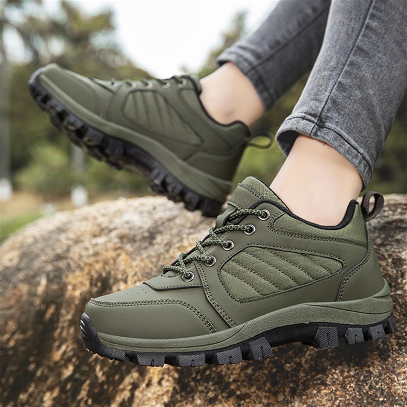 Generisch Chaussures de randonnée pour femme - Pieds larges - Chaussures de trekking avec dessus en cuir - Chaussures de randonnée légères - Chaussures de marche confortables à enfiler - Résistantes à