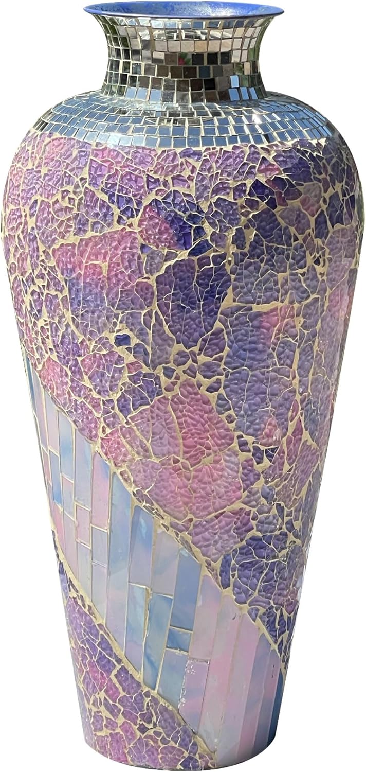Tall Floor Metal Decorative Mosaic Vase for Flowers and Pampas Grass - 22 Inch Purple, Stunning Centerpiece for Home Decor and Living Room