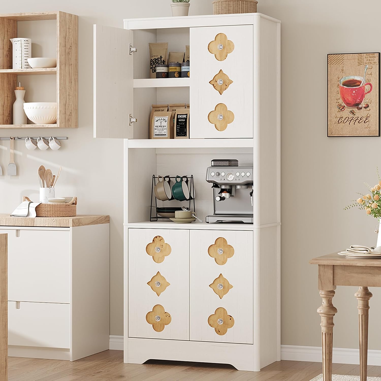 72" Tall Pantry Cabinet, Kitchen Hutch Storage Cabinet with Countertop for Microwave