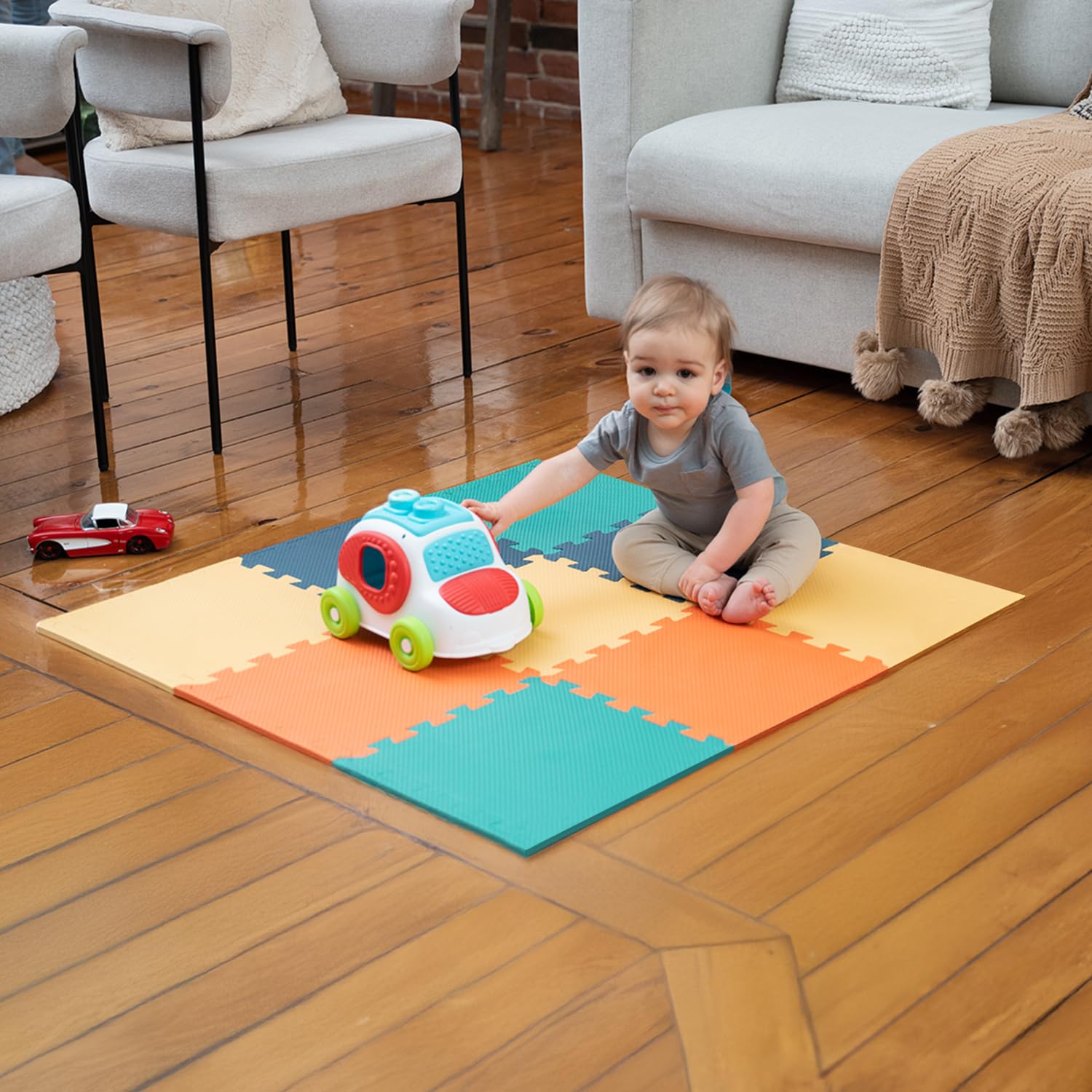 MioTetto Baby Play Mat, Comfortable Playtime Mat – Portable Foam Floor Tiles, Safe Baby mat for Floor for Crawling &amp; Development, Soft Play mat for Babies, Stylish Interlocking Foam Tiles