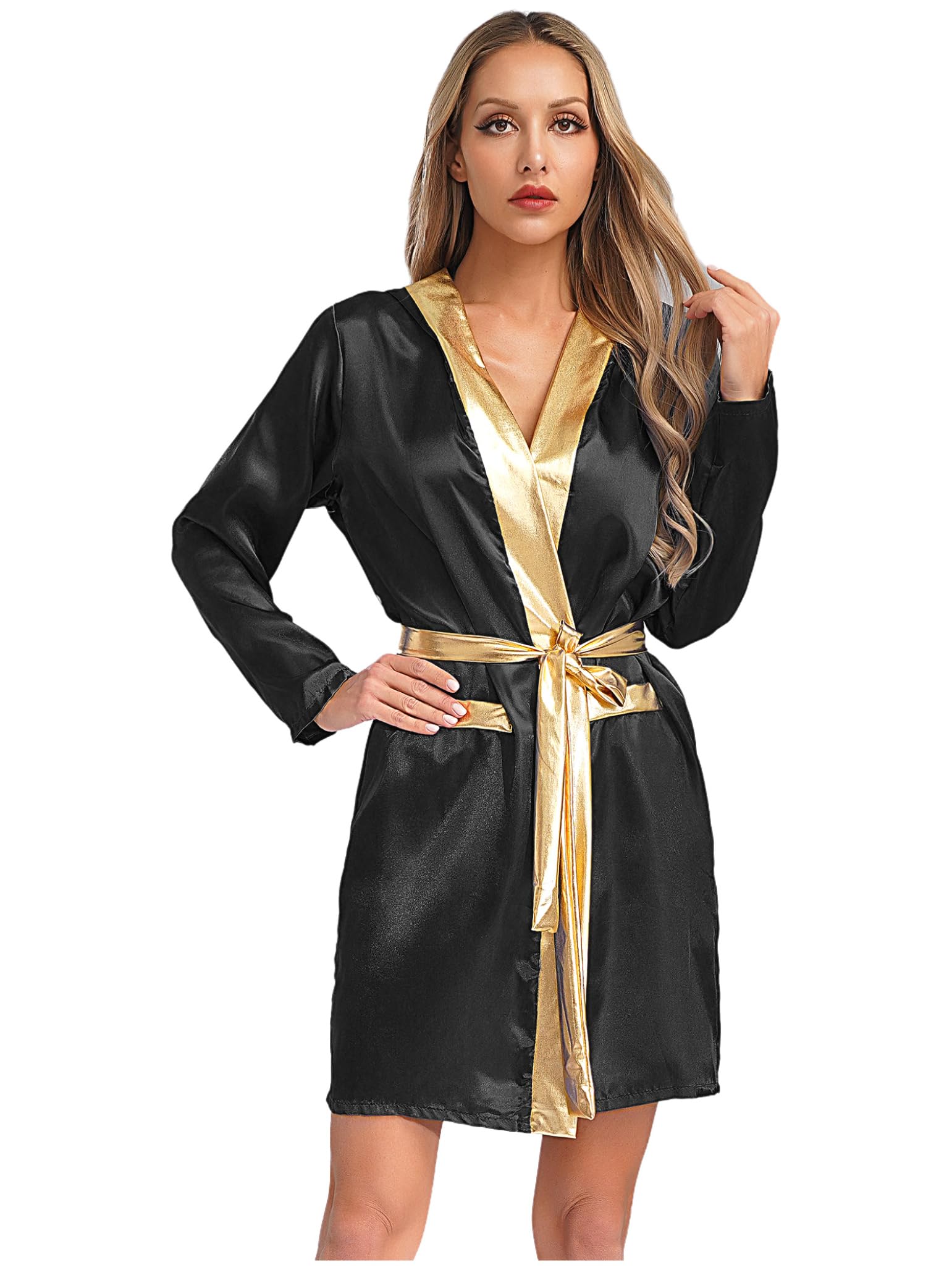 Boxer Kostüm Damen Kapuzenbademantel Langarm Boxermantel Boxrobe Kickboxer Erwachsene Sportanzug