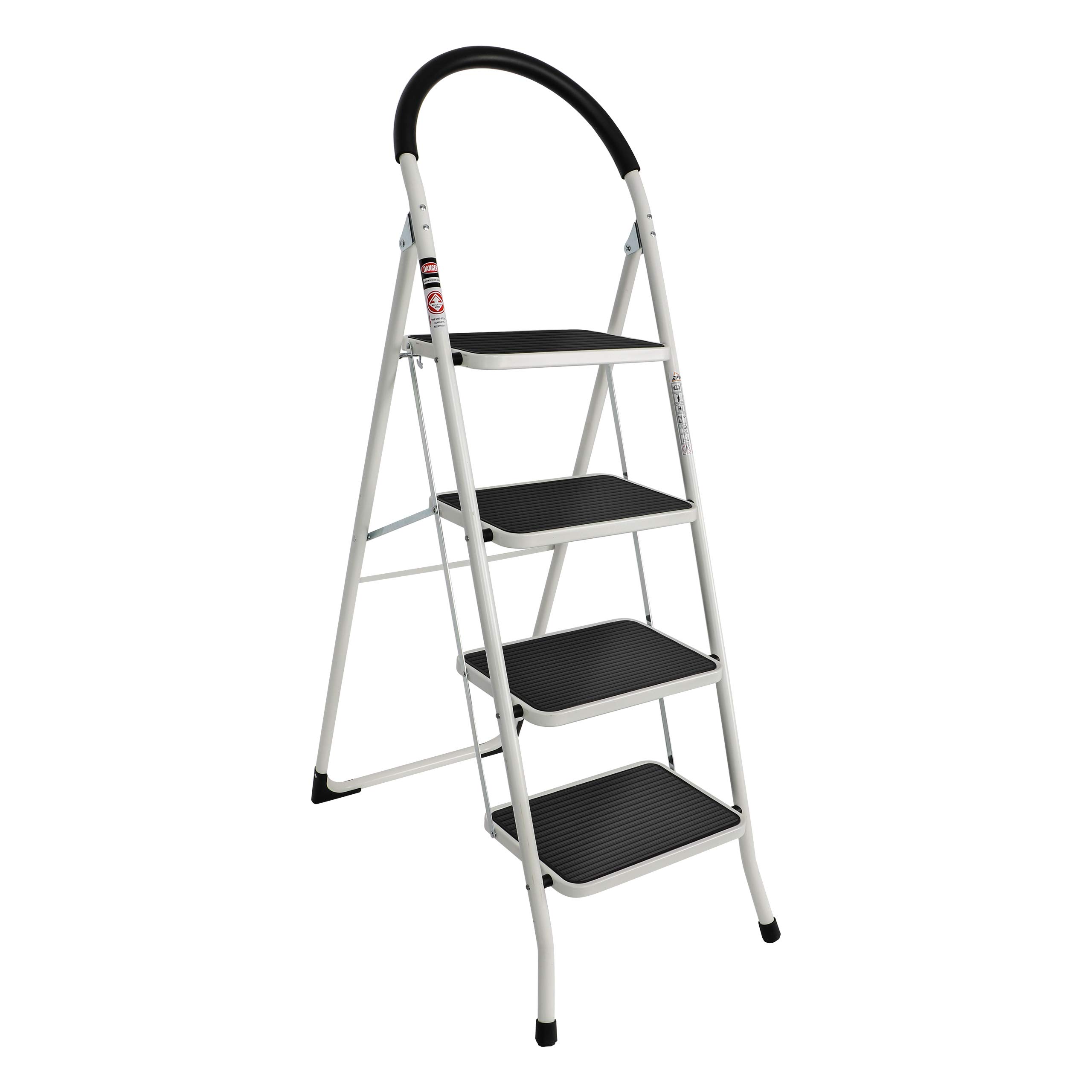 EFINE 4 Step Ladder, Folding Step Stool Big Soft Handrail and Widened Pedal, High Grade Steel with Smooth Powder Coating, Sturdy and Lightwight, Holding up to 330lbs.