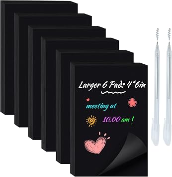 Black Sticky Notes, 4x6 Post It Notes with 2 Metallic Pens, Large Black Post It Notes for School Home Office Hospital Supplies, 6 Pads