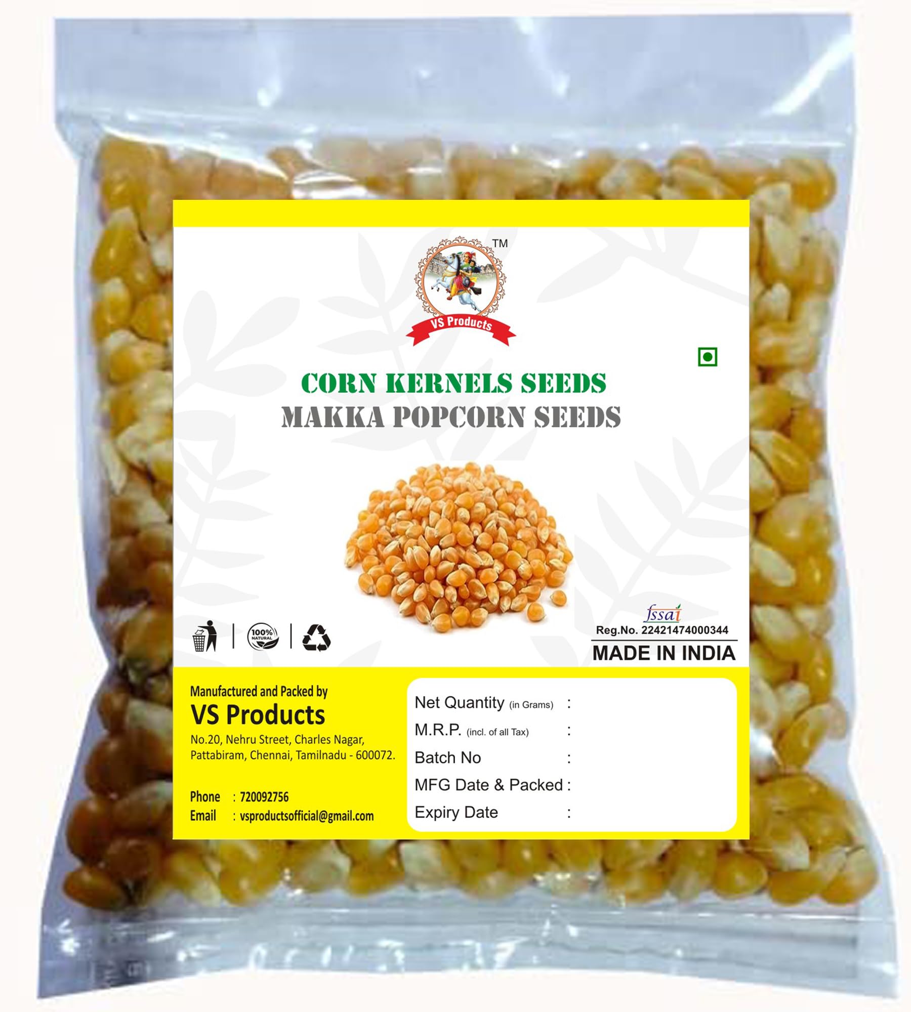 VS Products Corn Kernel Seeds 600g, Makka Popcorn, Popcorn Kernels,Raw Maize, Ready to cook, 600g(Pack of 6 X 100g)-picture-10