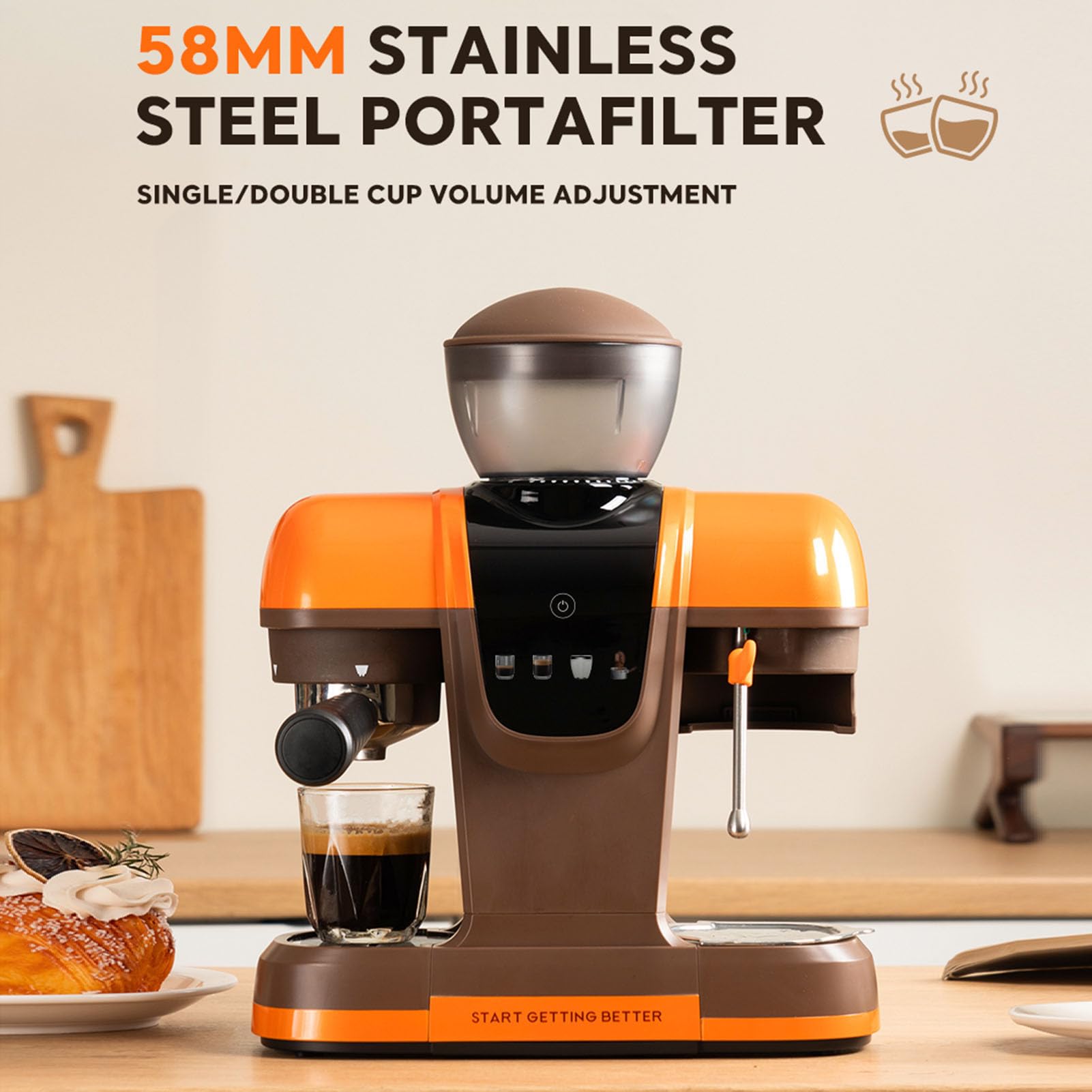 TARSHYRY Semiautomática con Varilla de, Presión de 19 Bares, Gran Capacidad de 800 Ml, Molinillo Integrado, Prensador y Portafiltro de 58 Mm para Uso Doméstico y de oficina. (Enchufe de la UE)