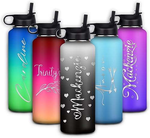 Miniatura 1 de Botellas de agua personalizadas para niños, botella de agua aislada con nombre personalizado, botella de agua con popote, botella de agua, regalos