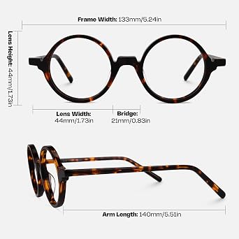 Zeelool Unisex Acetate Vintage Round Glasses Frame with Non-prescription Clear Lens Otto FA0481