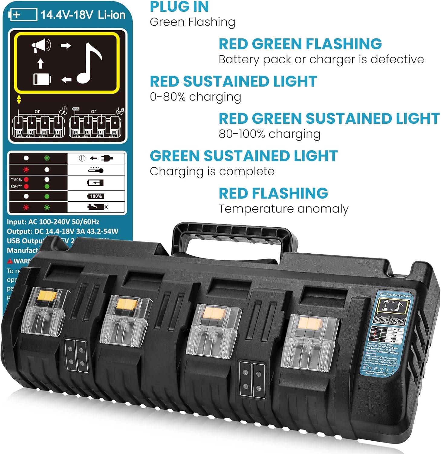 Munikind Replacement Battery Charger Compatible with18V Battery Charger Compatible with 14.4V-18V LXT Lithium-Ion BL1860 BL1850 BL1840 BL1830 BL1815 Rapid Charger DC18RC