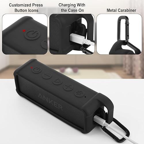 Miniatura 4 de TXEsign Funda de silicona compatible con altavoz Bluetooth portátil Anker Soundcore 2, funda protectora de viaje con asa y mosquetón para altavoz