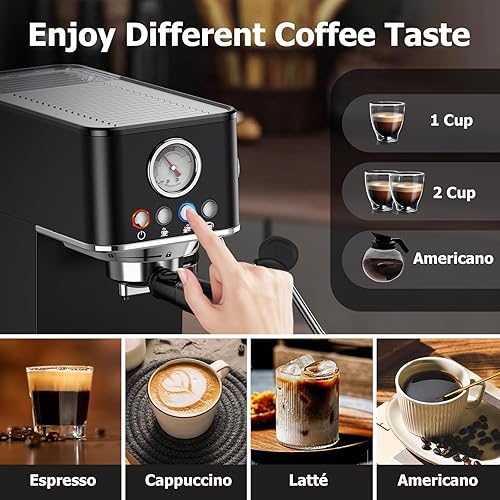 Miniatura 6 de Spacekey Máquina de café expreso con espumador de leche, máquina de café espresso profesional de 20 bares, máquinas de café espresso semiautomáticas