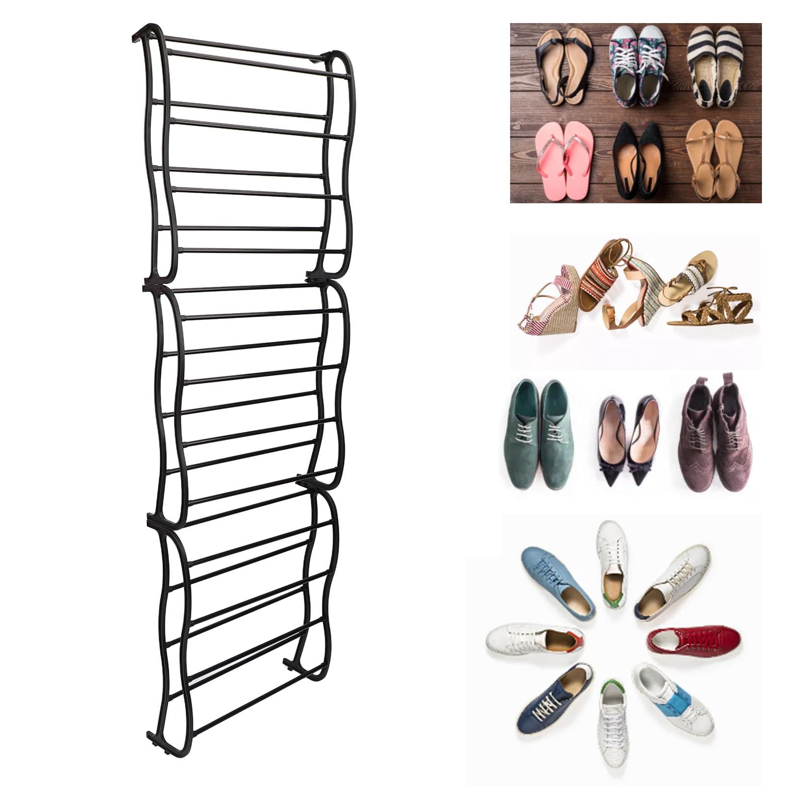 Zapatero de 12 niveles para colgar en la pared, organizador multifuncional para zapatos, color negro