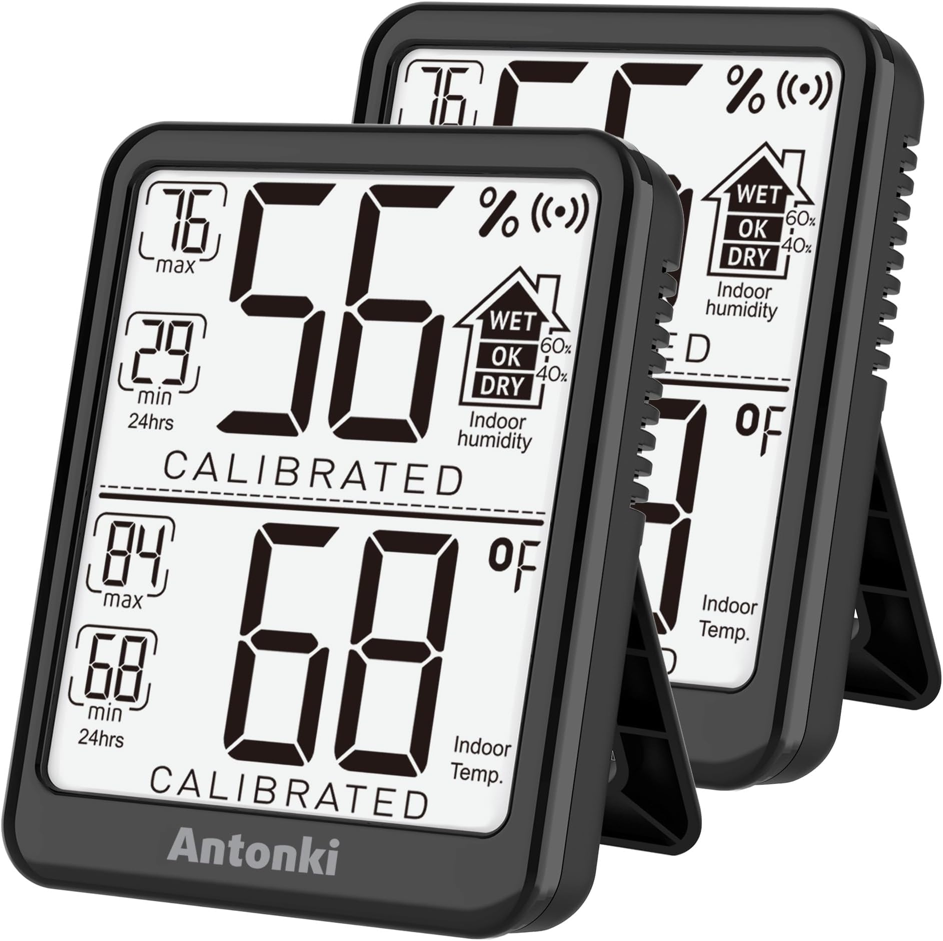 Antonki 2-Pack Room Thermometer, Digital Small Hygrometer Indoor Thermometer Humidity Gauge, Temperature Humidity Meter with Max/Min Record Monitor Sensor for Home, Plants - Battery Included