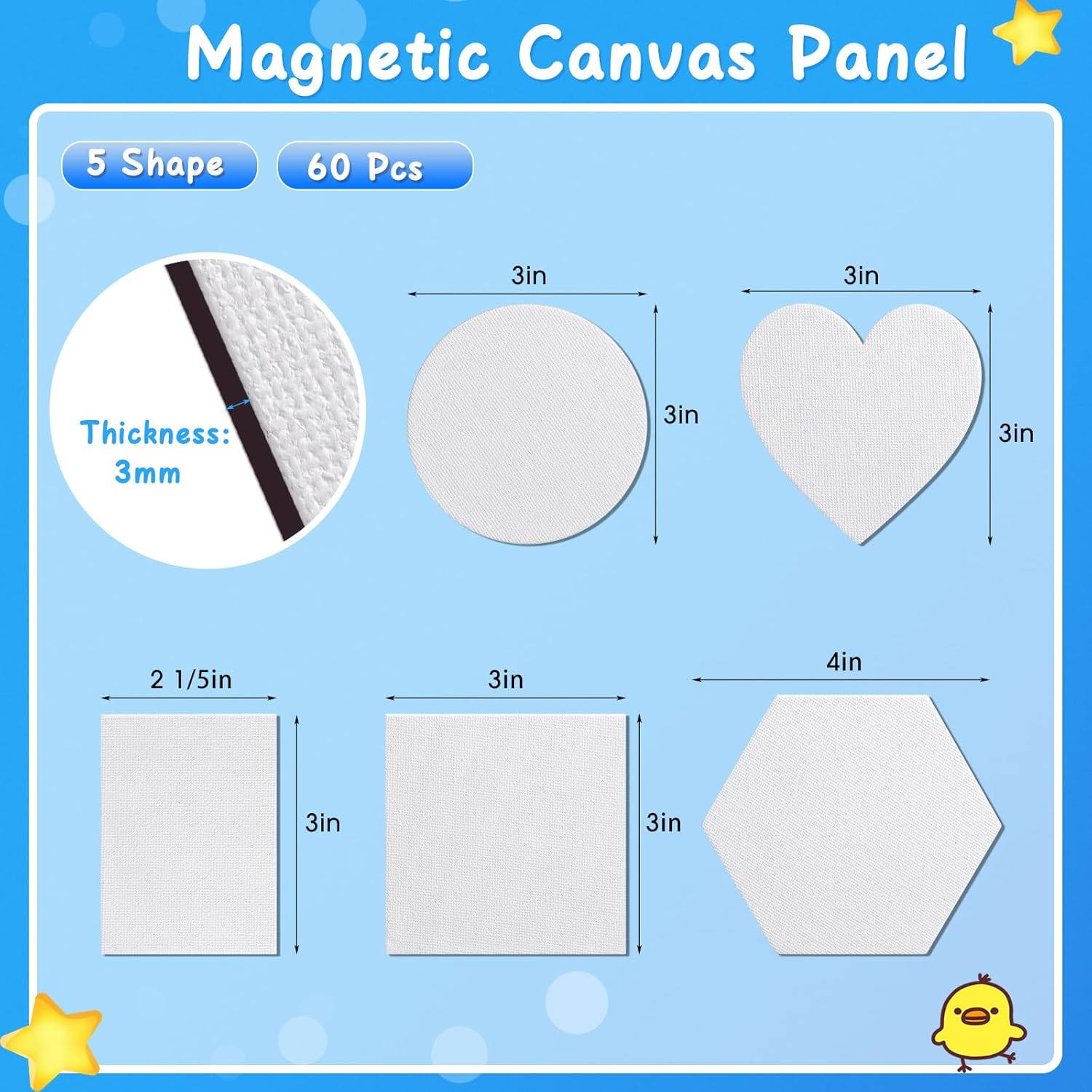 Engrowtic 60 Pcs Mini Magnetic Canvas Panel Boards Magnetic Painting Canvas Panel Various Size for Painting Fridge Locker Art Crafts DIY(Multi Shape)