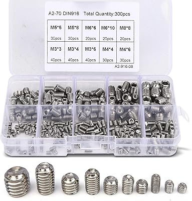 Agatige 300Pcs M3/M4/M5/M6/M8 Hex Socket Screw Insert, 304 Furniture Socket Set Screw Set Threaded Insert Nut Assortment Kit for Wood Furniture