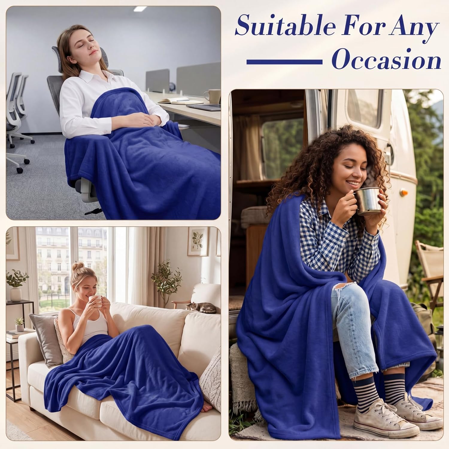 Moukeren 6 Pack Teacher Appreciation Gifts Thank You Blankets Bulk, 50 x 60 Inch Fuzzy Cozy Blankets with Inspirational Quote, Soft Flannel Throws for Teachers Nurses Student(Navy, Appreciated)