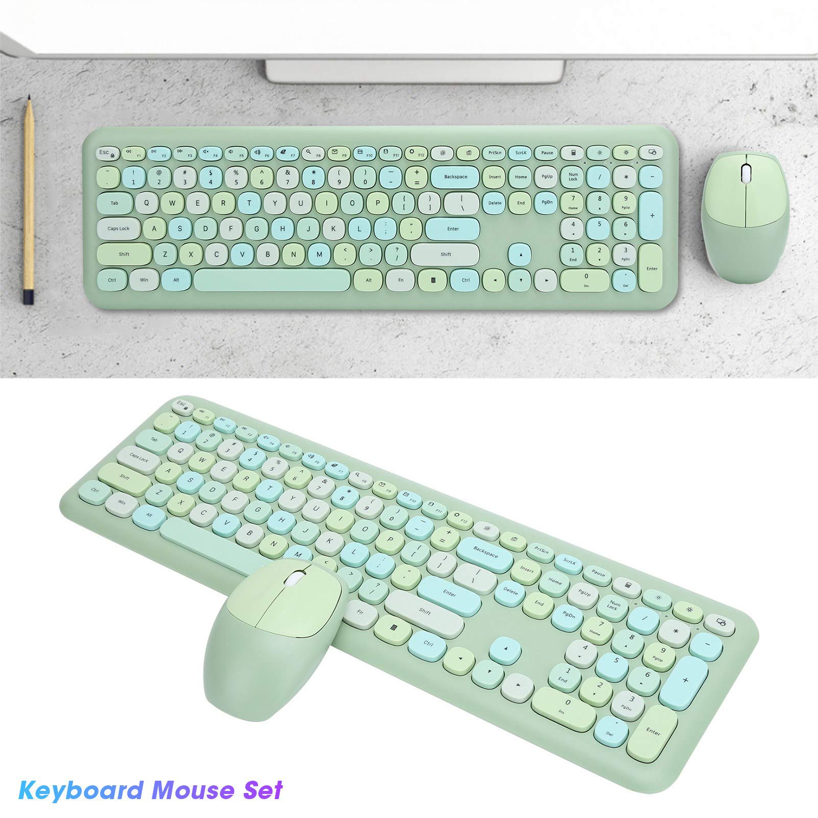 ADITAM Wireless Keyboard Mouse Combos, 110 klawiszy Mysz do gier z klawiaturą, Plug and Play, z klawiszami multimedialnymi, do biurowych akcesoriów komputerowych (zielony) Double the comfort